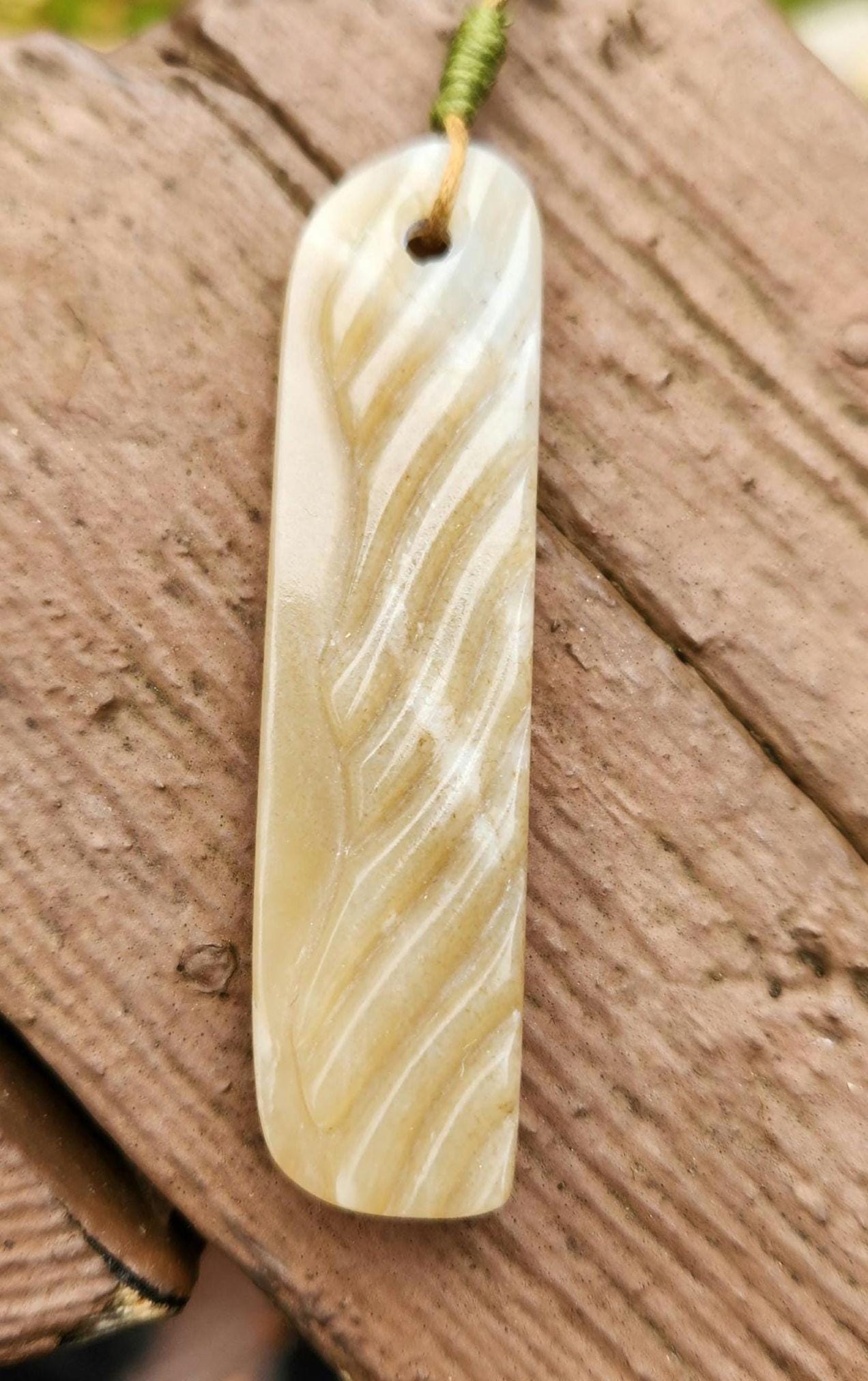 Siberian honey nephrite jade wavy ridge tablet style pendant necklace