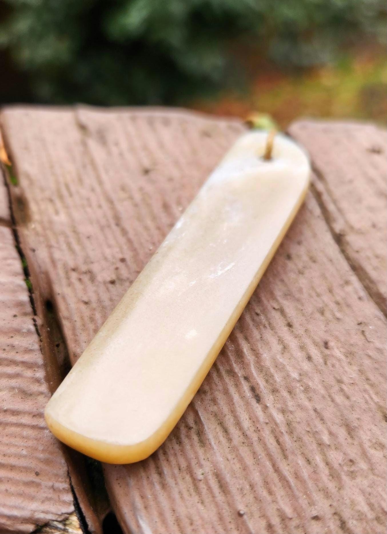 Siberian honey nephrite jade wavy ridge tablet style pendant necklace