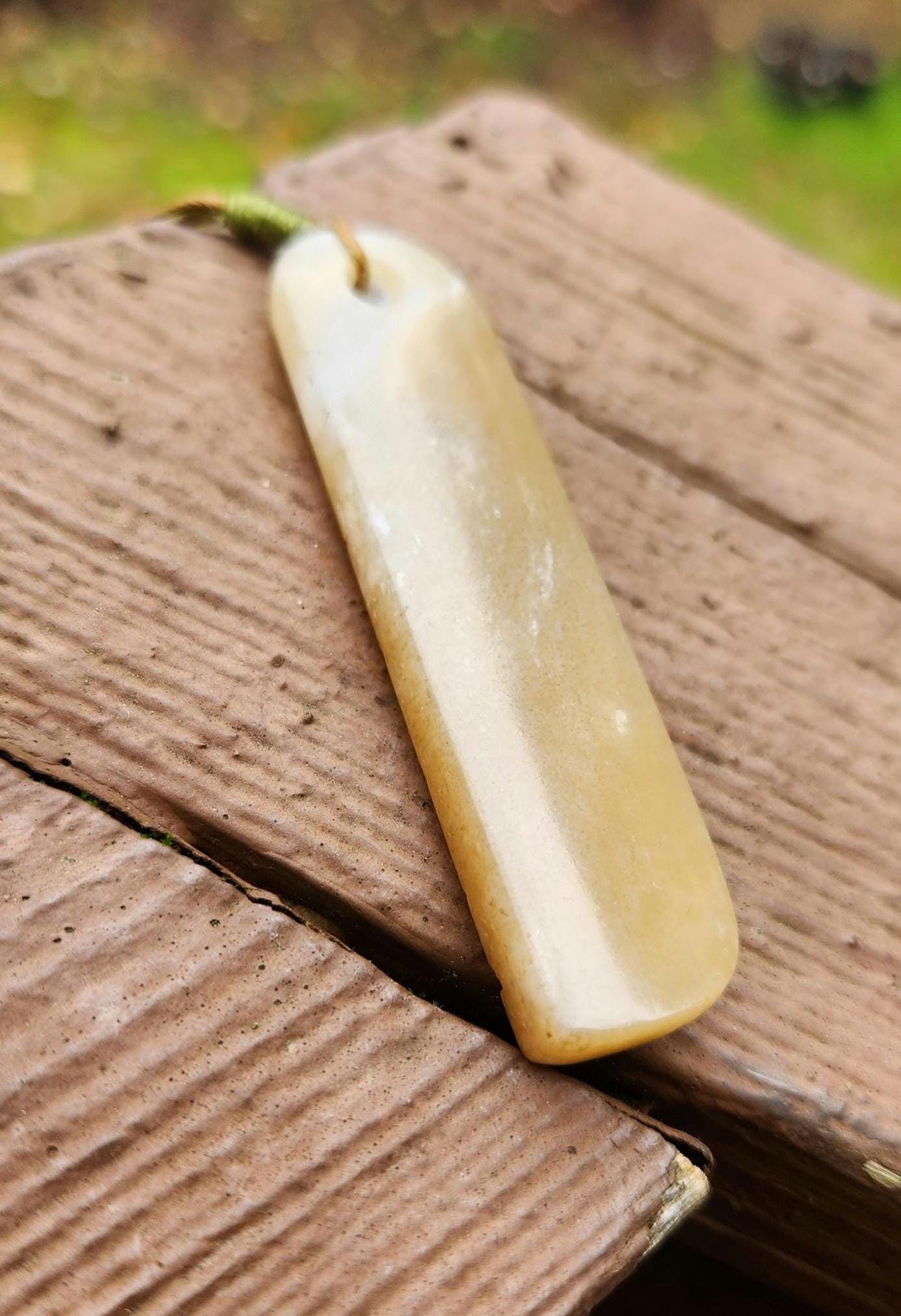 Siberian honey nephrite jade wavy ridge tablet style pendant necklace