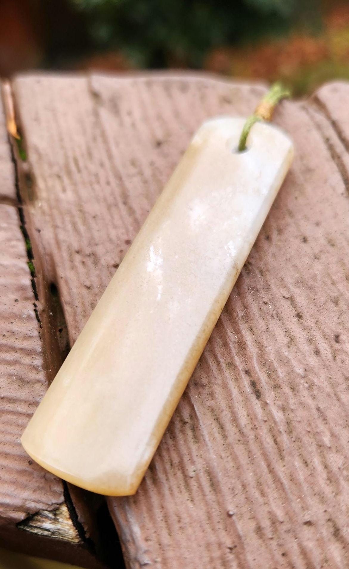 Siberian honey nephrite jade wizard gnome face tablet style pendant necklace