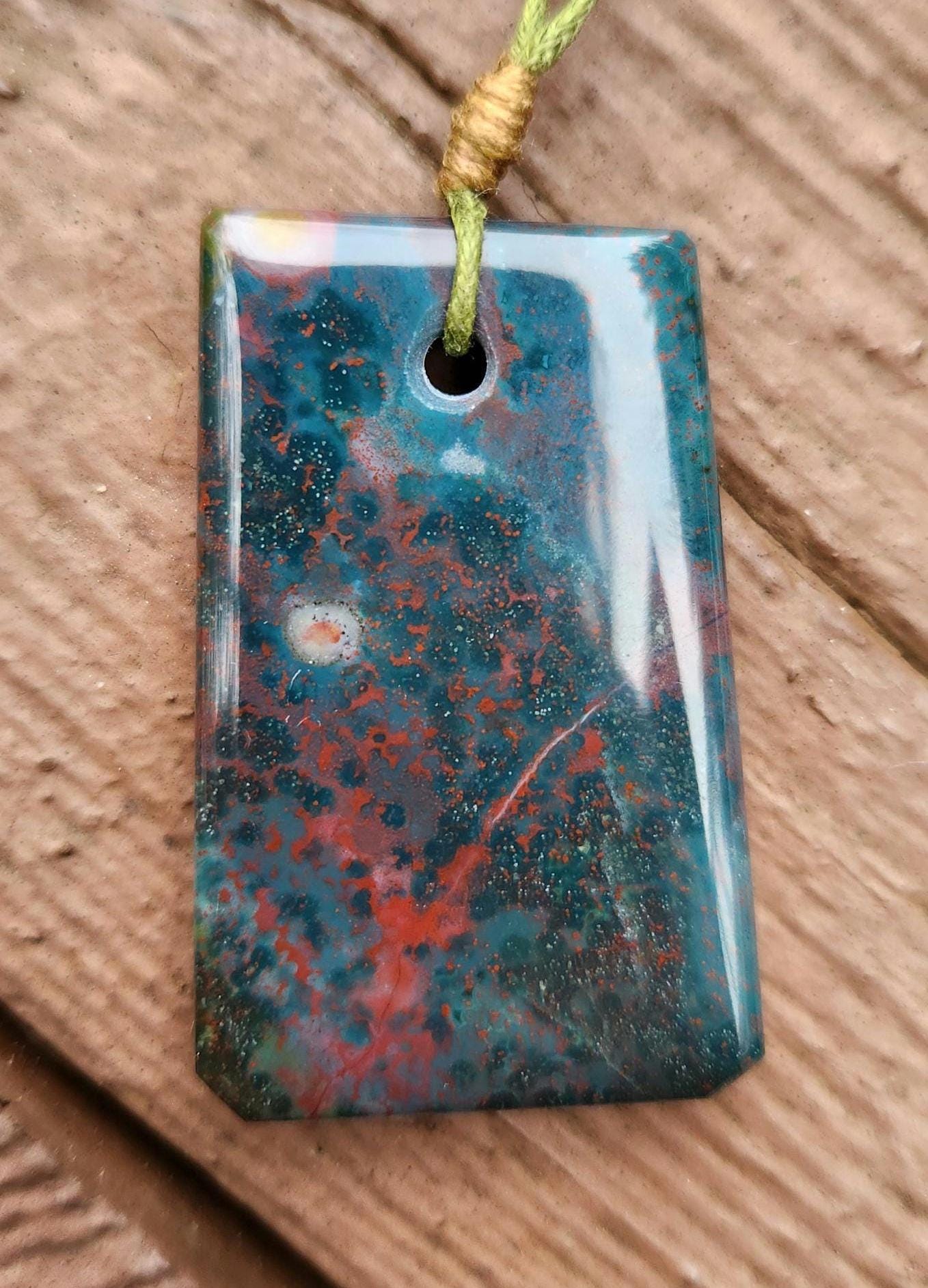 Orbicular bloodstone hand carved pendant necklace march birthstone jewelry