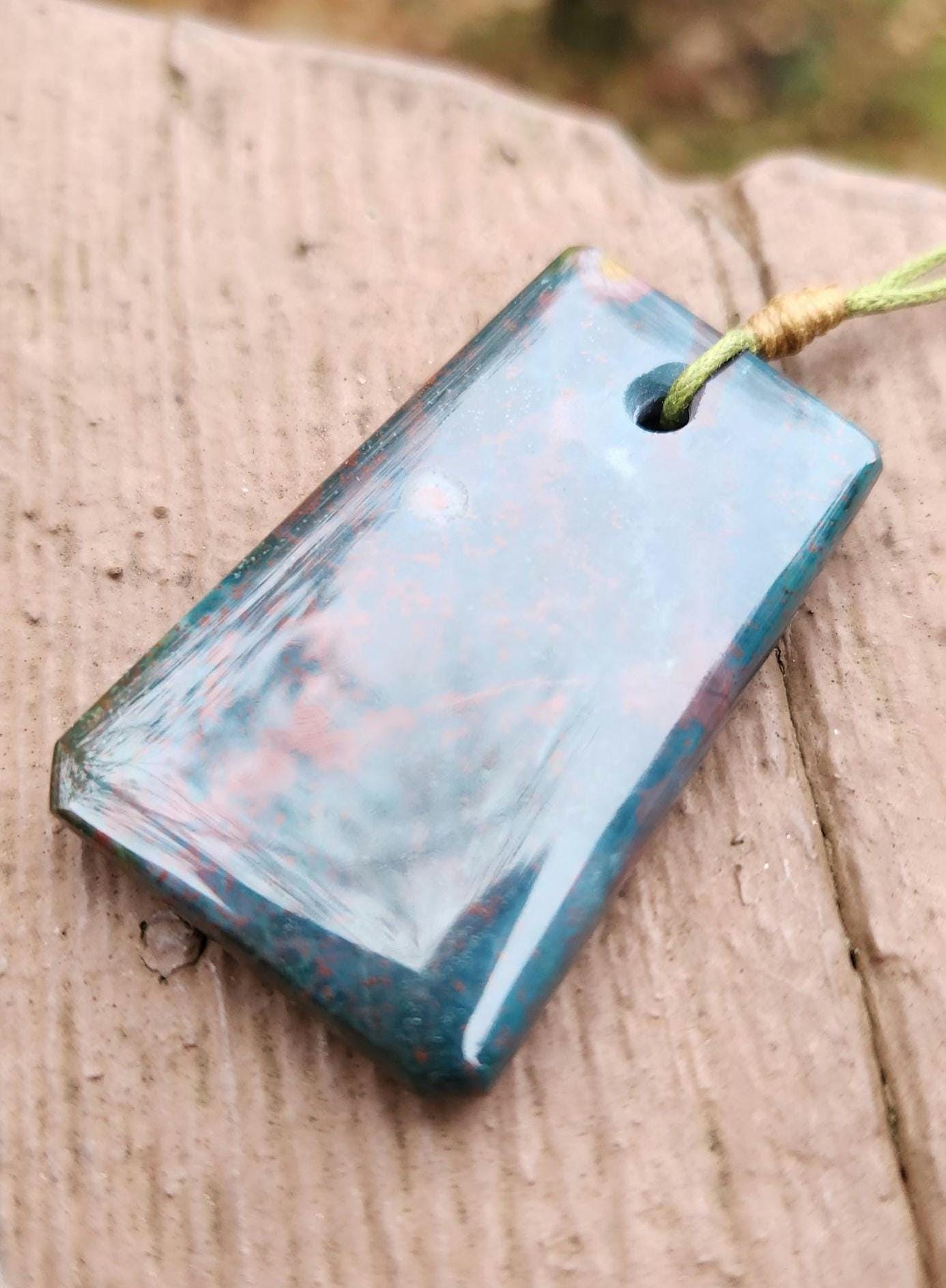 Orbicular bloodstone hand carved pendant necklace march birthstone jewelry