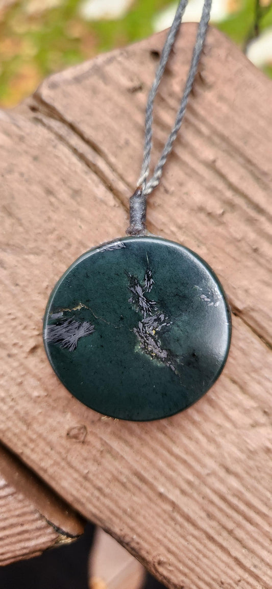 California Magnetite Nephrite Jade medallion pendant necklace